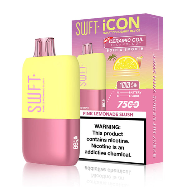 SWFT Icon Disposable 7500 Puffs 17mL 50mg pink lemonade slush with packaging