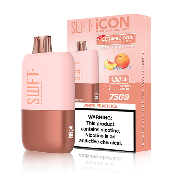 SWFT Icon Disposable 7500 Puffs 17mL 50mg white peach ice with packaging