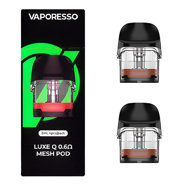 Vaporesso Luxe Q Replacement Pod – 2mL (4-Pack) 0.6ohm Mesh with packaging