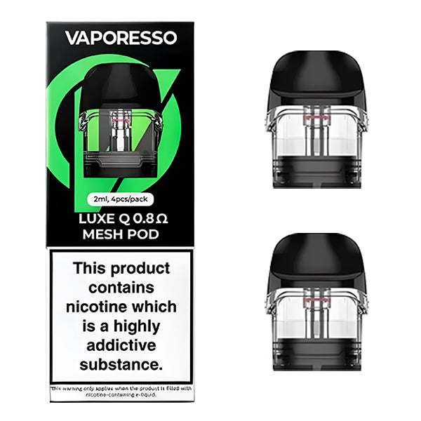 Vaporesso Luxe Q Replacement Pod – 2mL (4-Pack) 0.8ohm Mesh with packaging