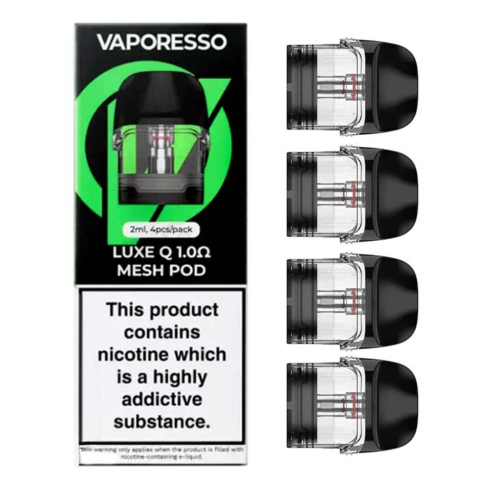 Vaporesso Luxe Q Replacement Pod – 2mL (4-Pack) 1.0ohm with packaging