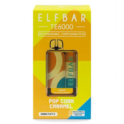 Elf Bar TE6000 Disposable | 6000 Puffs | 13mL | 40mg-50mg Pop Corn Caramel Packaging