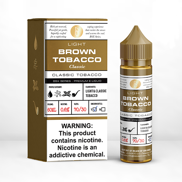 Light Classic Brown Tobacco by GLAS BSX Tobacco-Free Nicotine Series 60mL with Packaging