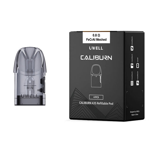 Uwell Caliburn A3 Replacement Pods 4-Pack 0.8ohm  with packaging