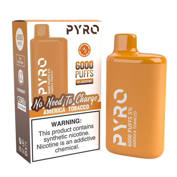 Pyro Disposable | 6000 Puffs | 13ml | 5% America Tobacco with Packaging