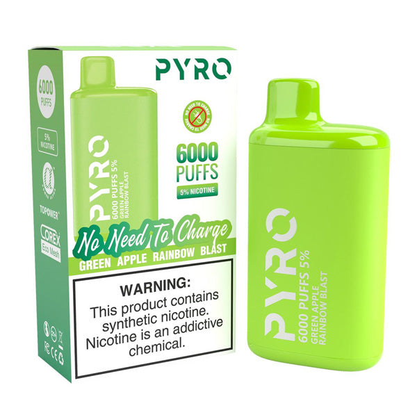Pyro Disposable | 6000 Puffs | 13ml | 5% Green Aplle Rainbow Blast with Packaging