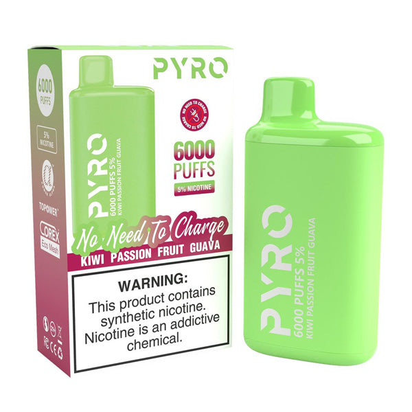 Pyro Disposable | 6000 Puffs | 13ml | 5% Kiwi Passion Fruit Guava with Packaging