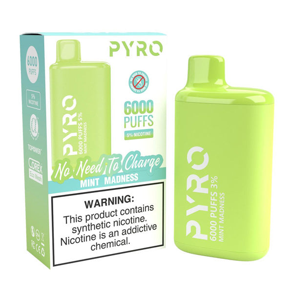 Pyro Disposable | 6000 Puffs | 13ml | 5% Mint Madness with Packaging