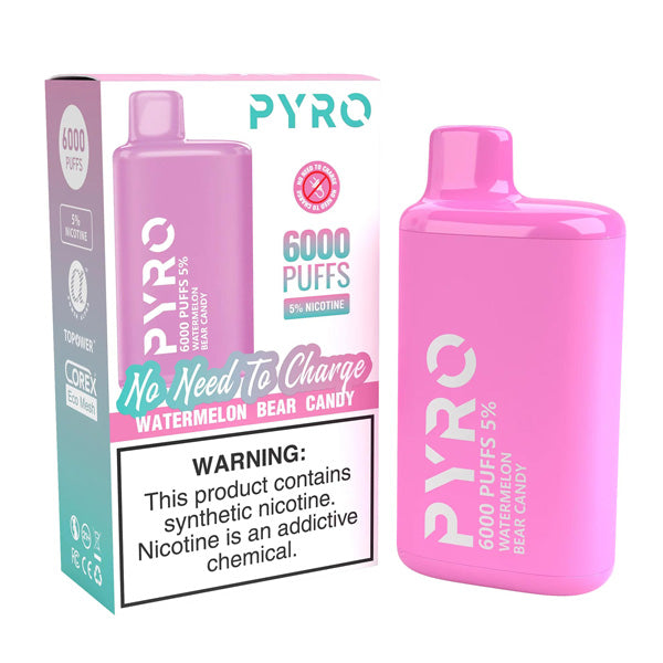 Pyro Disposable | 6000 Puffs | 13ml | 5% Watermelon Bear Candy with Packaging