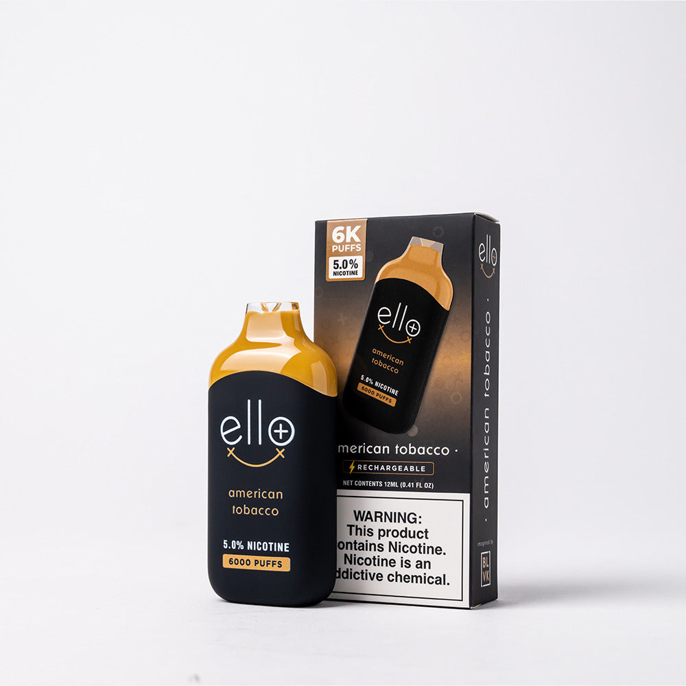 BLVK Disposable – Ello Plus 6000 Puffs (12mL) 50mg America Tobacco with Packaging