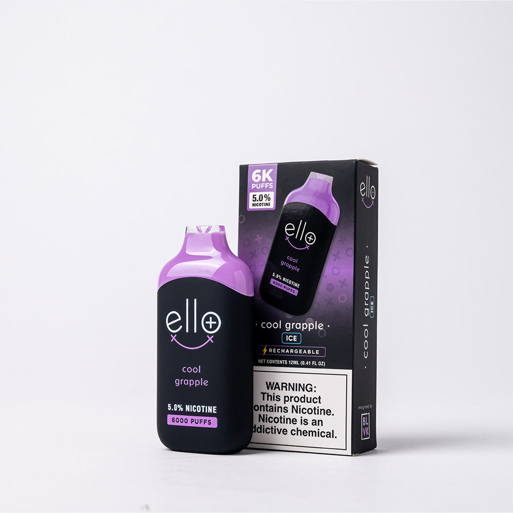 BLVK Disposable – Ello Plus 6000 Puffs (12mL) 50mg Cool Grape Ice with Packaging
