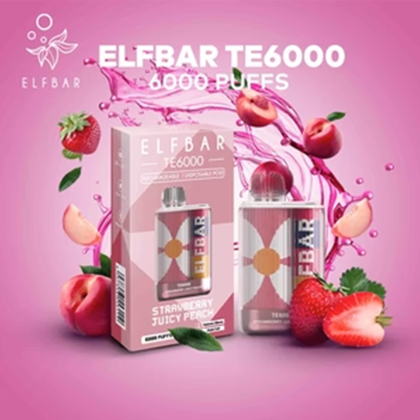 Elf Bar TE6000 Disposable | 6000 Puffs | 13mL | 40mg-50mg Strawberry Juice Peach with Packaging