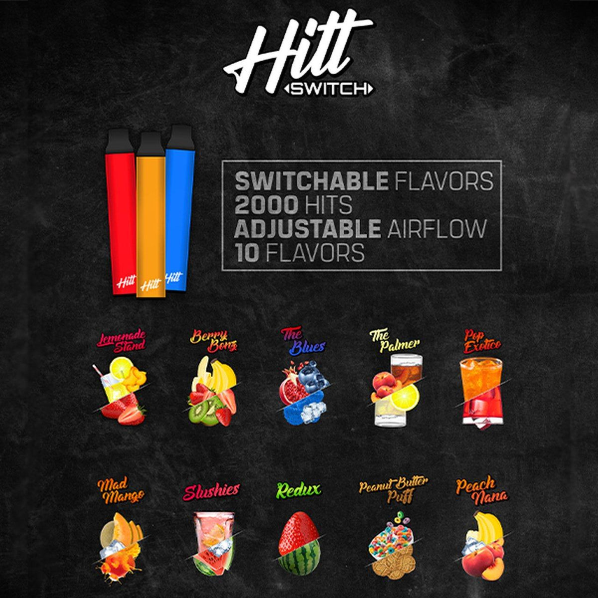 Hitt Switch Disposable | 2000 Puffs | 6.6mL Group Photo Flavors