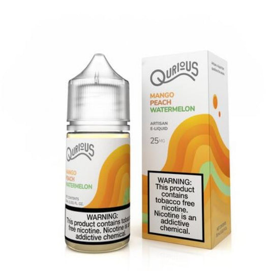 Mango Peach Watermelon by Qurious Tobacco-Free Nicotine Salt Series 30mL with Packaging