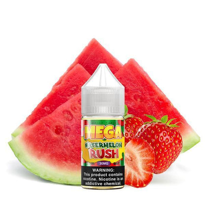  Watermelon Rush by Mega E-Liquids Salts Series 30mL bottle with background