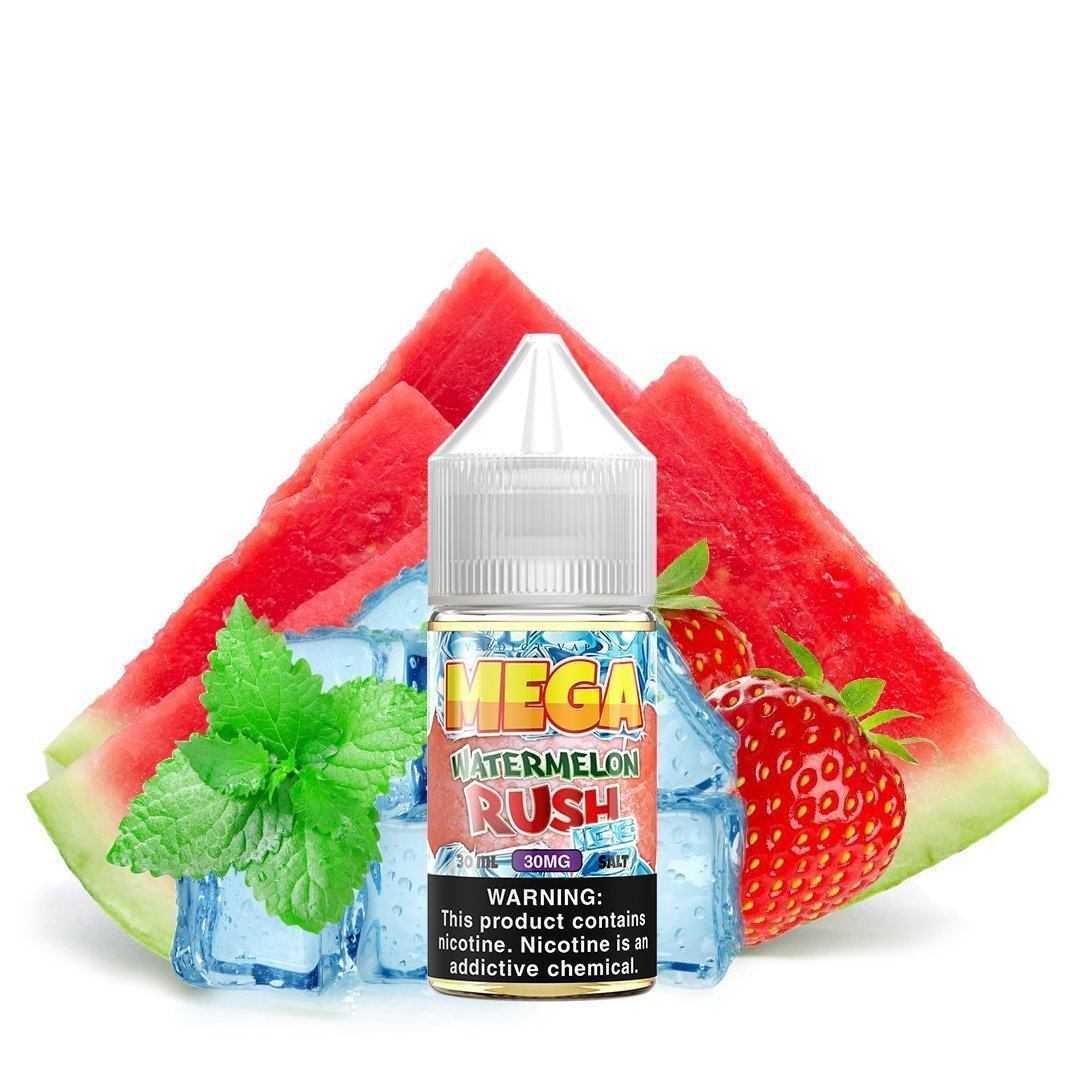 Watermelon Rush Ice by Mega E-Liquids Salts Series 30mL Bottle with background