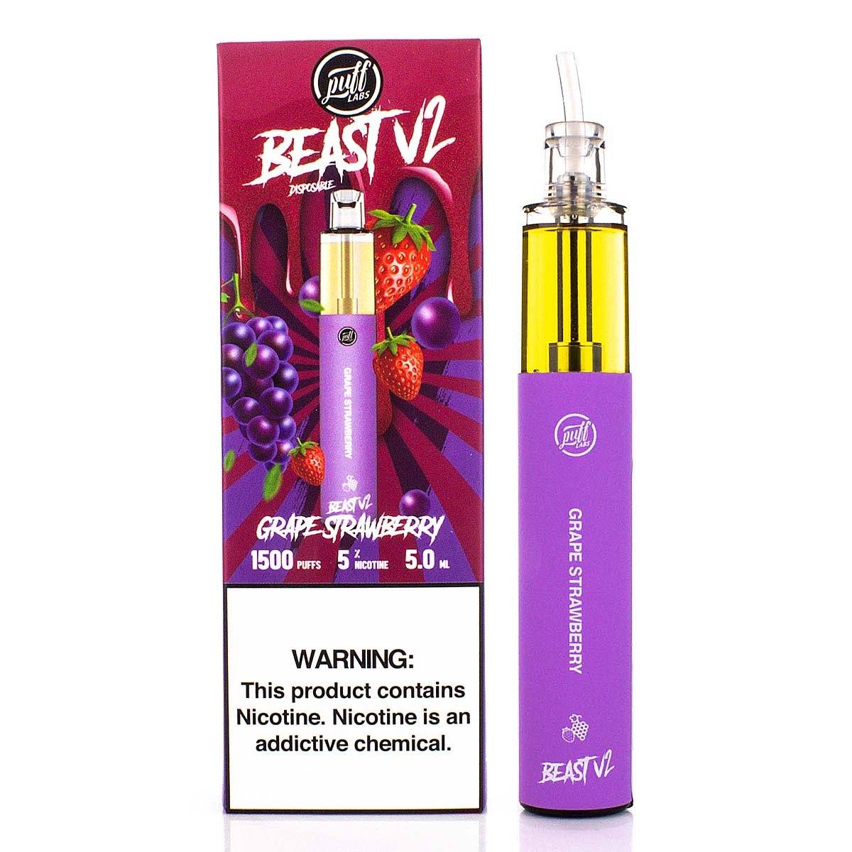 Puff Labs Beast V2 Disposable | 1500 Puffs | 5mL Grape Strawberry with Packaging
