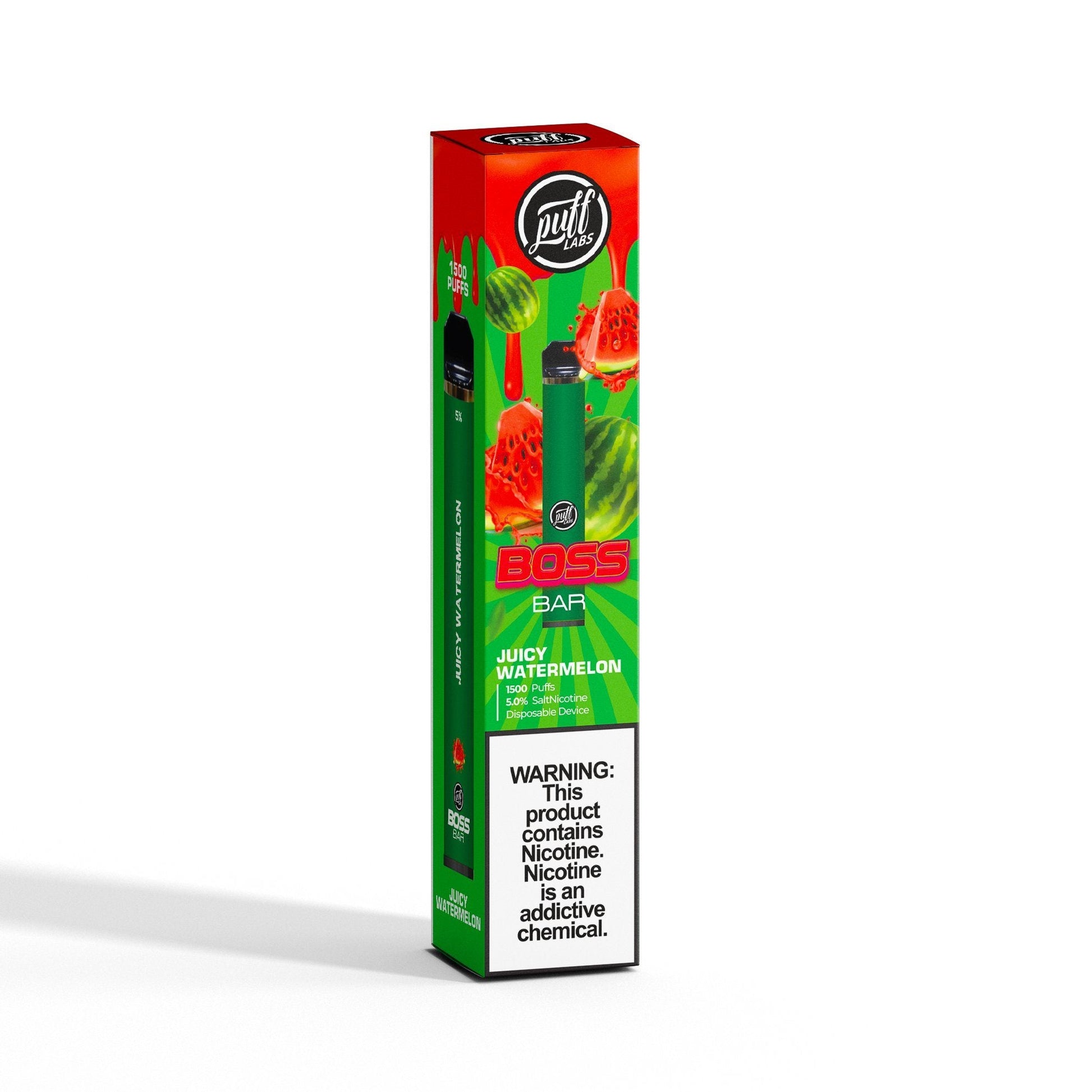 Puff Labs Puff Boss Bar Disposable | 1500 Puffs | 5.5mL Juicy Watermelon Packaging