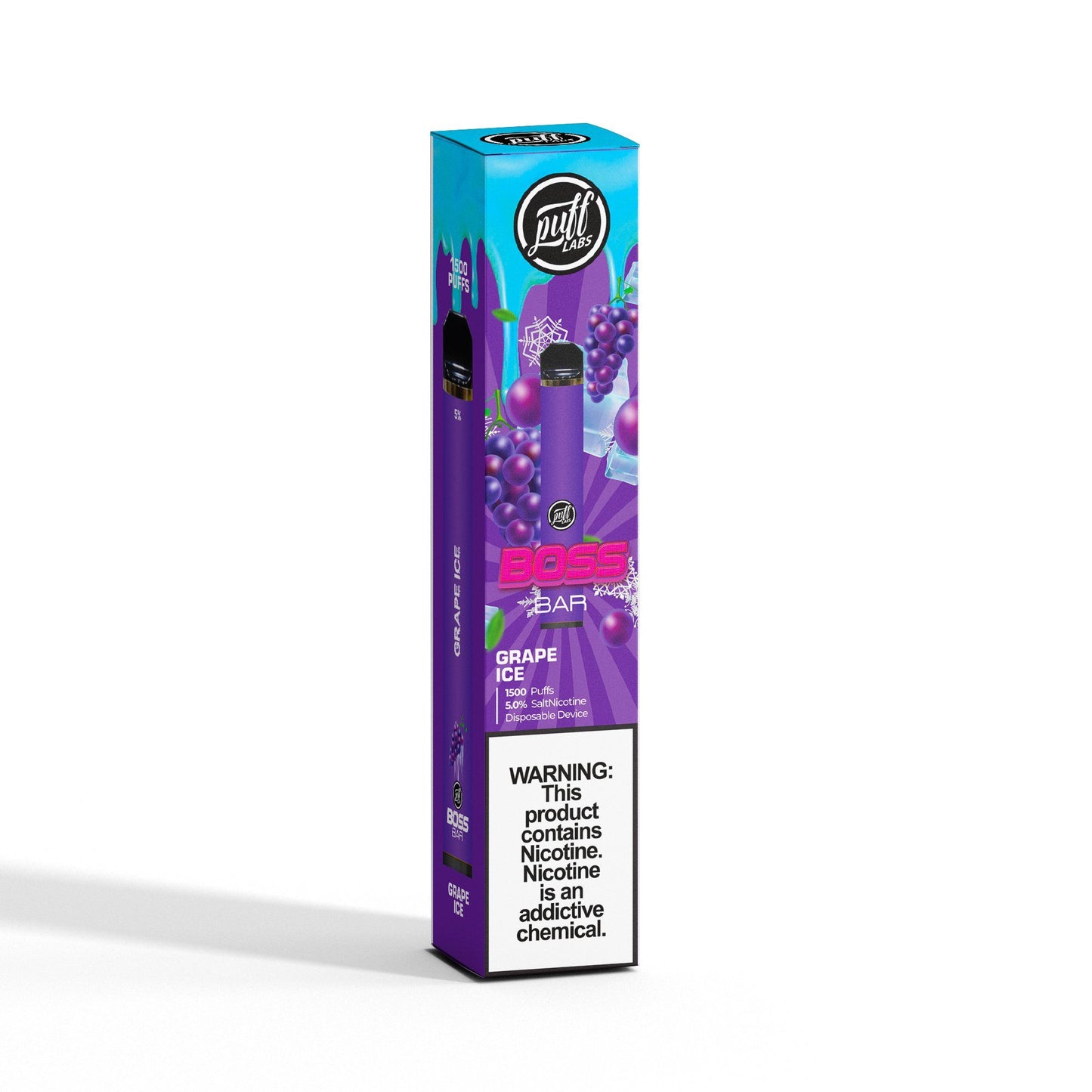 Puff Labs Puff Boss Bar Disposable | 1500 Puffs | 5.5mL Grape Ice Packaging