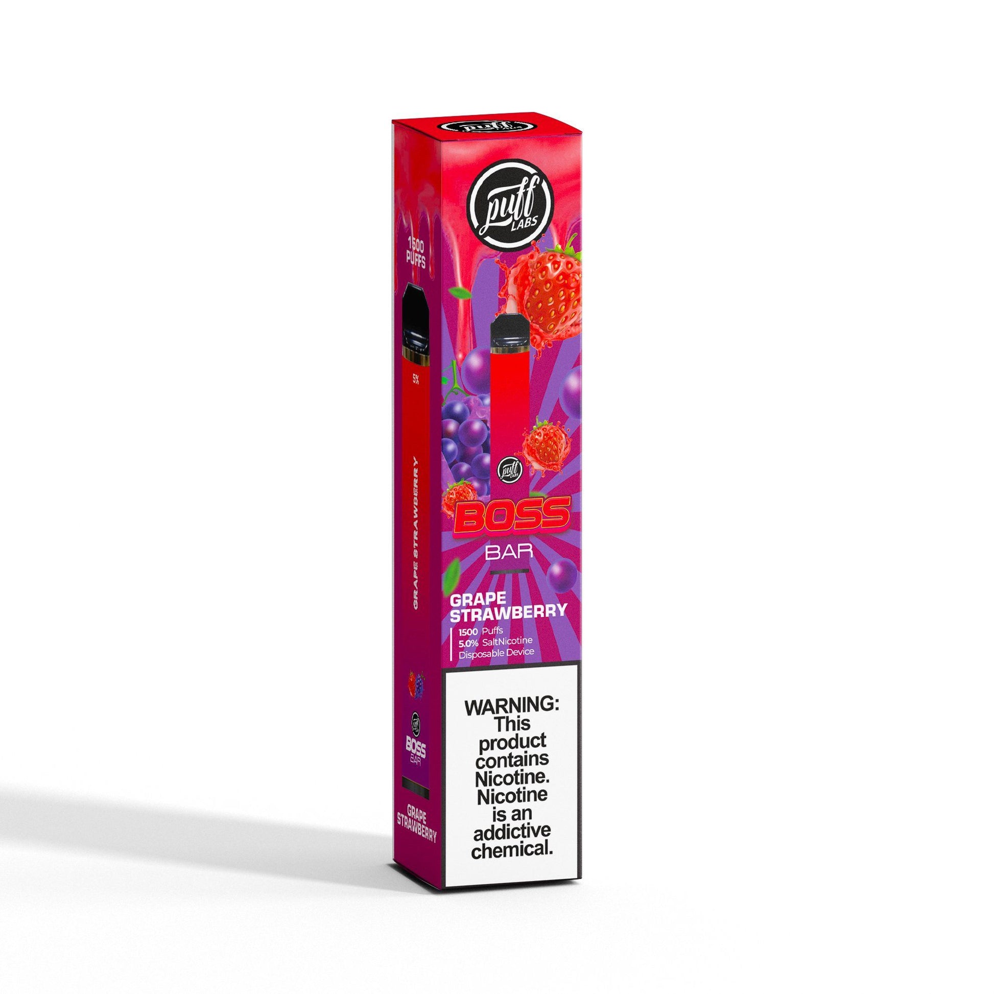Puff Labs Puff Boss Bar Disposable | 1500 Puffs | 5.5mL Grape Strawberry Packaging
