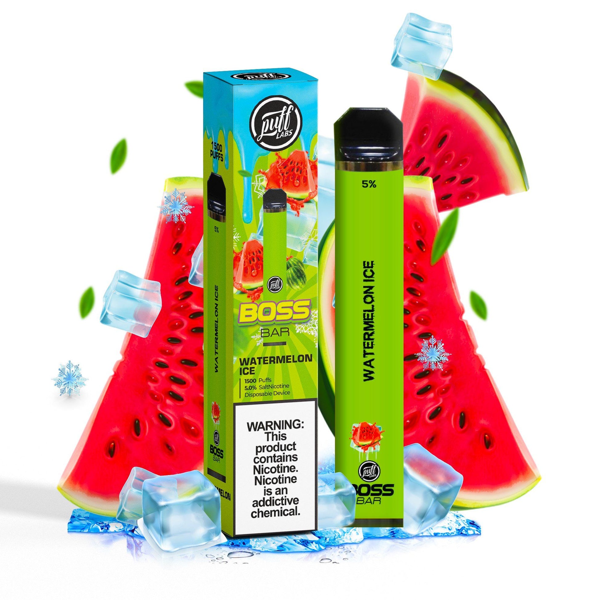 Puff Labs Puff Boss Bar Disposable | 1500 Puffs | 5.5mL Watermelon Ice with Packaging