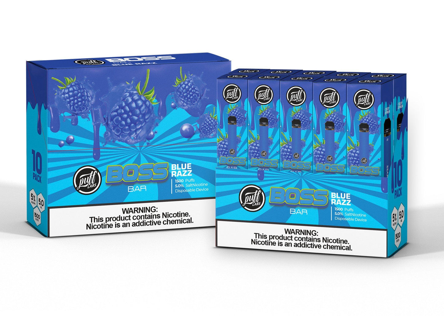 Puff Labs Puff Boss Bar Disposable | 1500 Puffs | 5.5mL Blue Razz Packaging