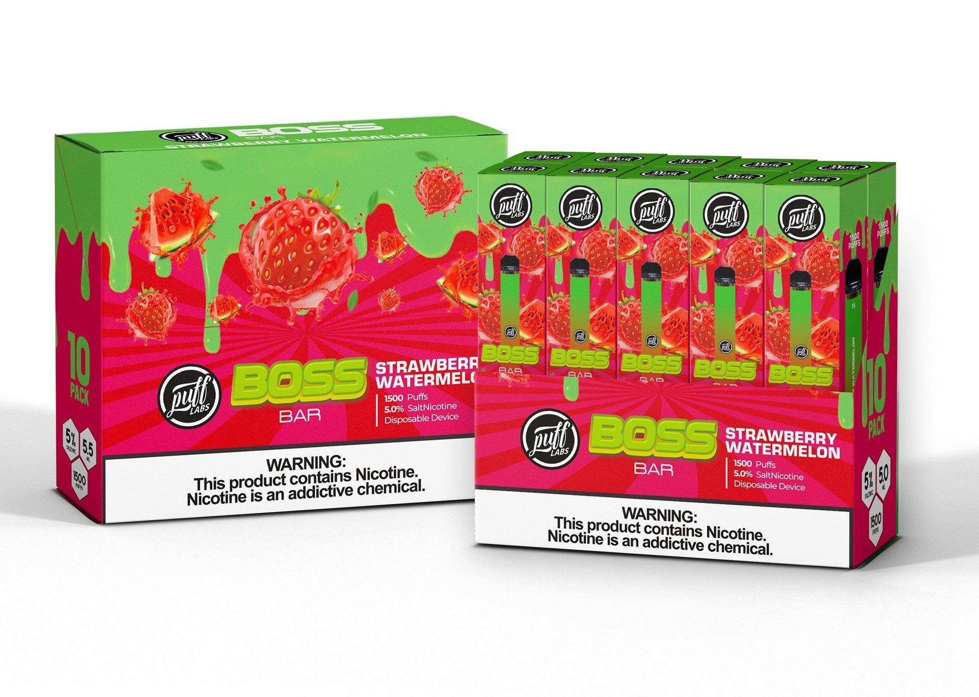 Puff Labs Puff Boss Bar Disposable | 1500 Puffs | 5.5mL Strawberry Watermelon Packaging