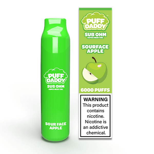 Puff Daddy Disposable | 6000 Puffs | 14mL Sour Face Apple with Packaging