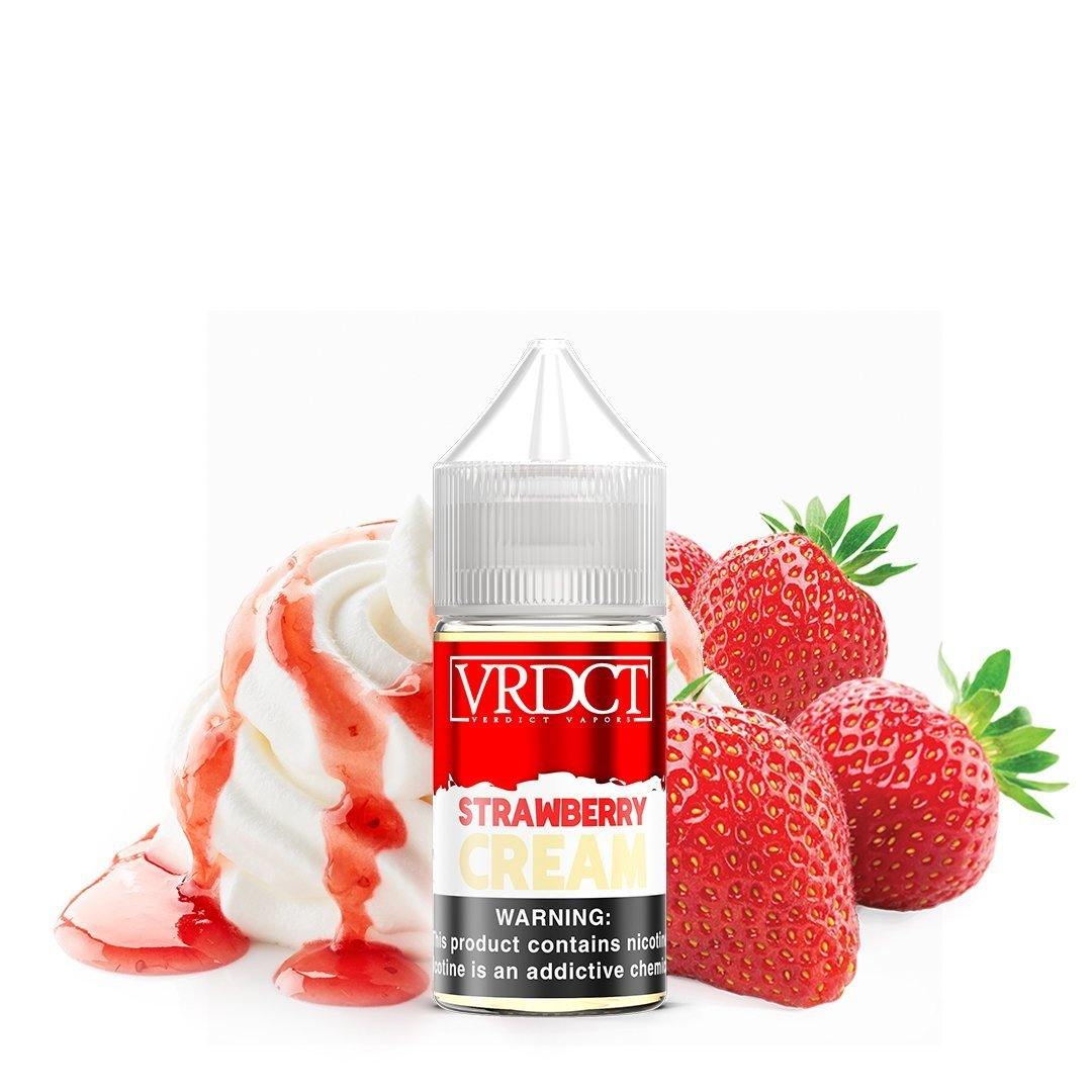 Strawberry Cream by Verdict Salt Series 30mL Bottle with background